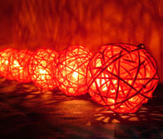 Red Cane Rattan Ball Style - fairy lights